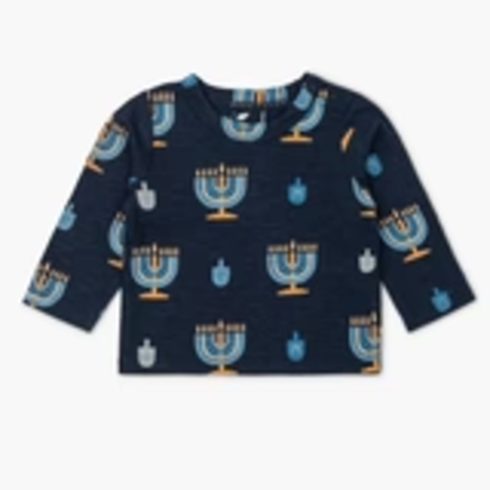 Monica + Andy Baby Menorah and Dreidel Crew Tee in White